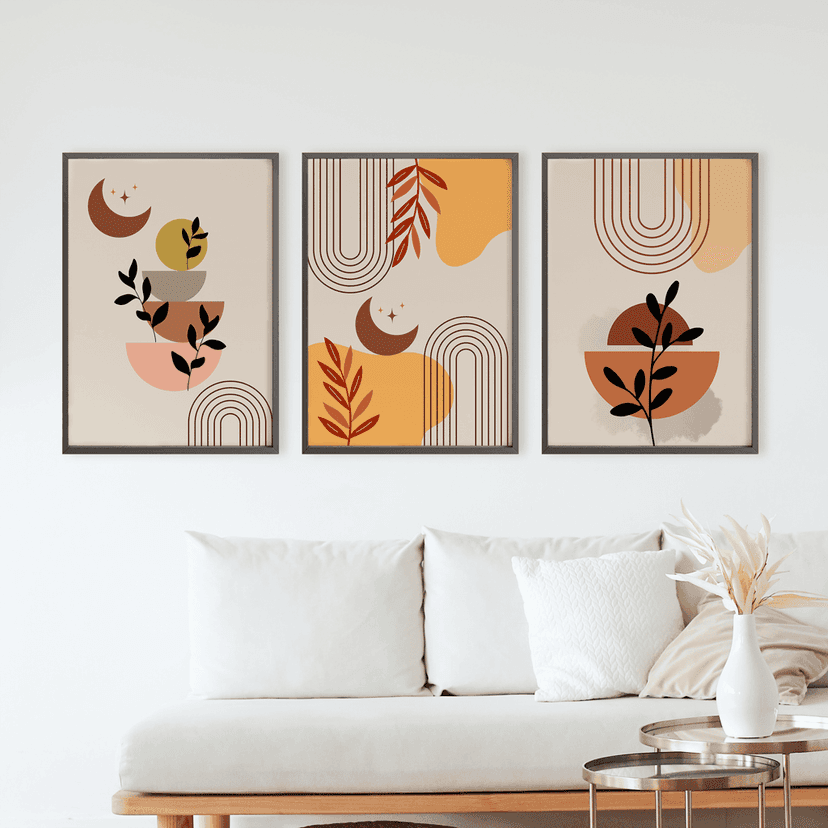 Rustic Charm Set of 3 Boho Wall Art for Living room, Bedroom, Office and Hotel | Mid Century Floral|13 x 18 inches (A3)|Wenge view 2