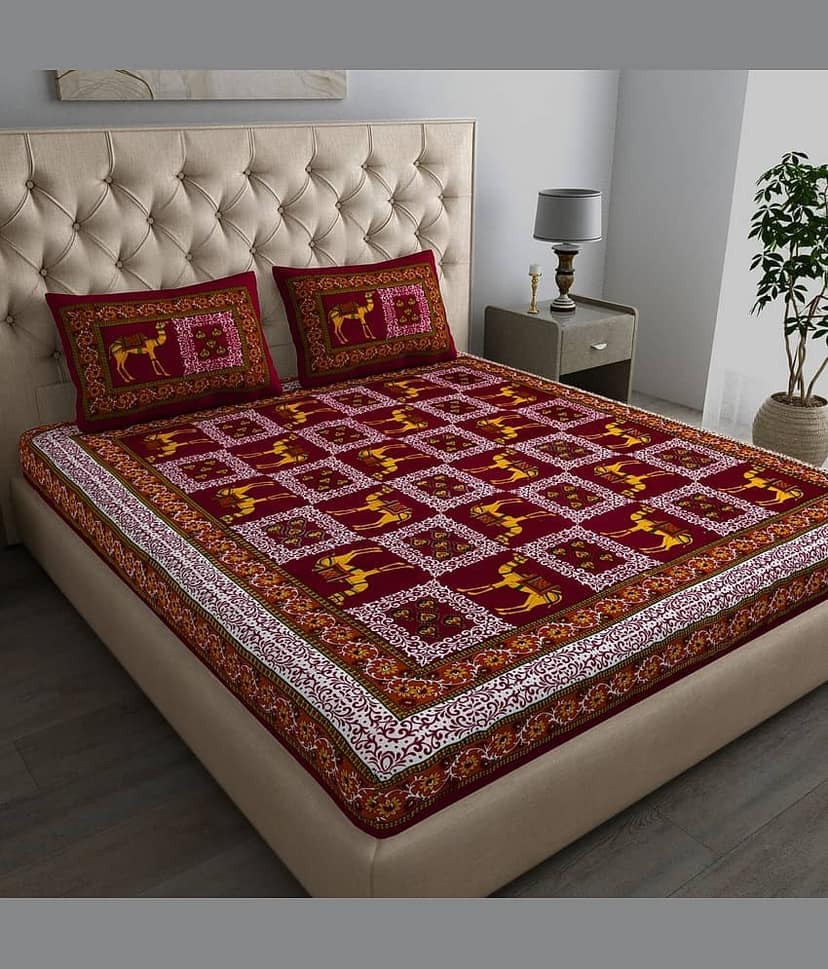 COZYKO Cotton 1 Double Bedsheet with 2 Pillow Covers ( Maroon ) view 2