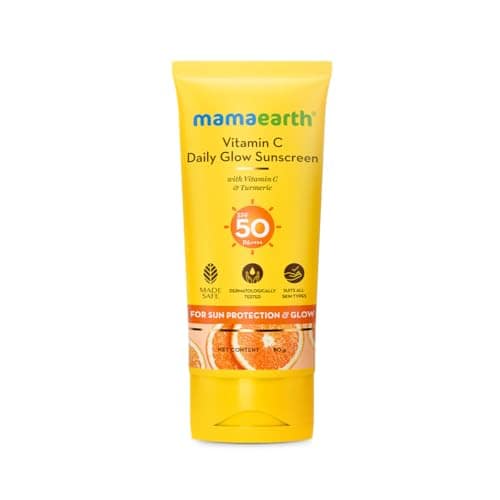 Mamaearth Vitamin C Daily Glow Sunscreen with Vitamin C & Turmeric | For Sun Protection, Tan Protection & Glow | SPF 50 & PA++++ Protection | No White Cast | Lightweight & Non-Sticky | Brightens Skin | In-Vivo Tested | For All Skin Types | 80 g Mamaearth view 2