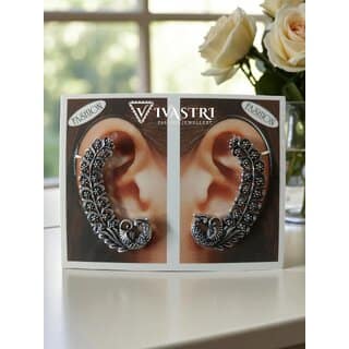 Vivastri Peacock Oxidised Silver Alloy Earcuff,Cuff Earrings for Women & Girls [VIVA2790ERG] (Pack of- 1 Pair Earring)