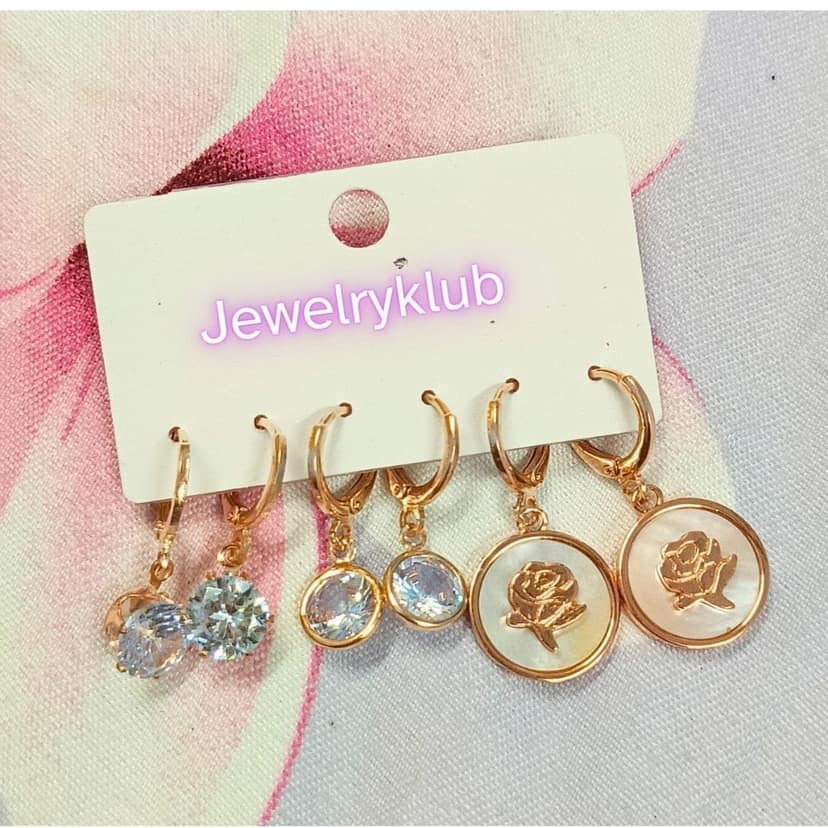 Jewelryklub Combo Of 3 Pairs Rose Gold Plated Zircon Studded AD Earrings For Girls Women Design 2 view 2