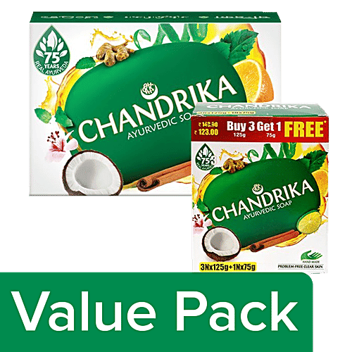 Chandrika Ayurvedic Soap (Buy 3 Get 1 Free) + 75 g Bathing Bar, Combo (2 Items)