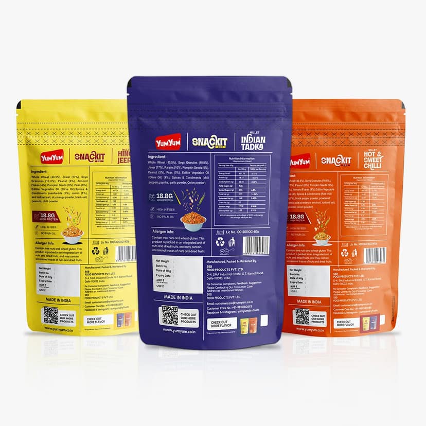 YUM YUM Snackit Millet Namkeen Combo Indian Tadka, HIndiag Jeera, Hot Chilli Pack of 3 - 3 x 80g view 2