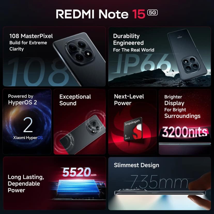 REDMI NOTE 15 5G (Black , 8GB RAM, 256GB Storage) view 2