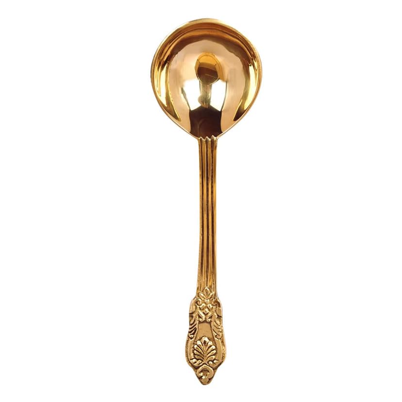 BulkySanta Brass Serving Spoons with Hand Crafted Etching Design (Size - 8.75" Weight - 100 Grams) Royal dinnerware Serving Spoons Set (Set of 2 pcs.) view 2