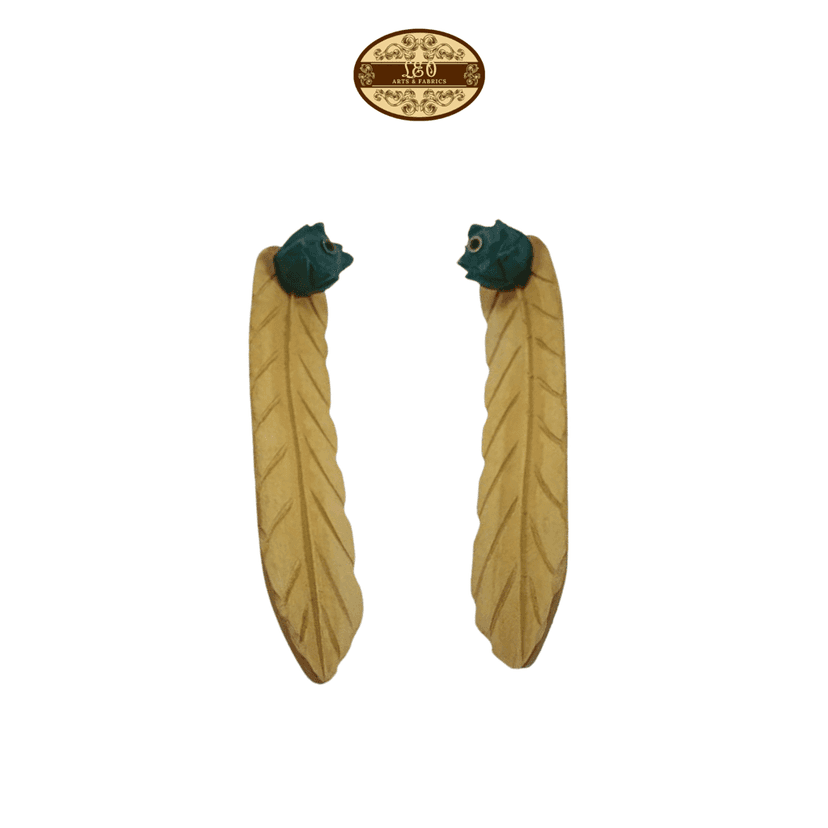 Handcrafted Wooden Incense Stick Holder with Green Flower Figurine, 15 cm - Pack of 2 view 2
