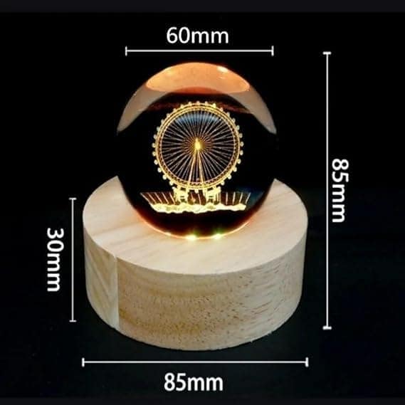 3D Crystal Ball Night Light, Crystal Earth Ball Night Lamp with Wooden Base Fantasy Decoration Crystal Ball LED Night Light Bedroom Decor ( Ferris Wheel ) view 2