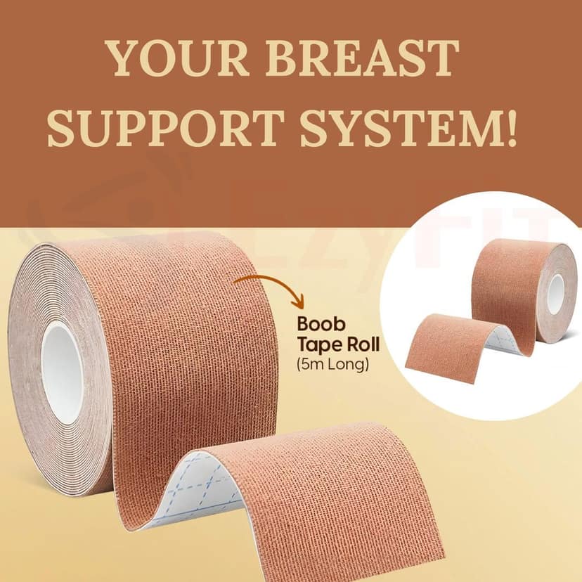 EZYFIT Boob Tape For Women for Breast Lift | Invisible | Breathable | Skin- Friendly Adhesive | Supports from All Directions, 12 Hrs Sticking Capacity | 5 mtr. long | 1 Pc view 2