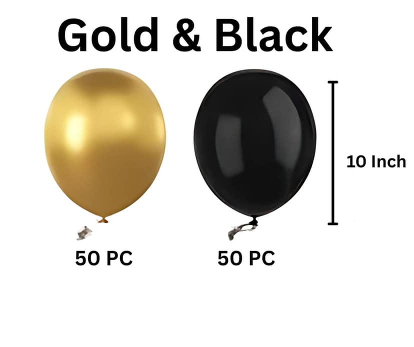 Wektu Party Balloons - Black & Gold Round Shape (100 PC) view 2