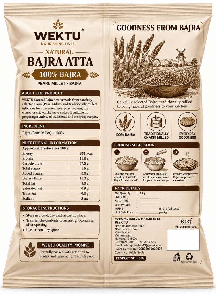 WEKTU Natural Bajra Atta 1 kg | 100% Bajra | Pearl Millet Flour | Traditionally Chakki Milled view 2