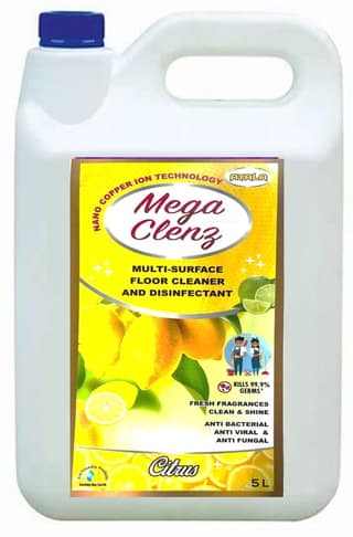 Floor Cleaner (Mega Clenz 5 L-Citrus) | Surface & Floor Cleaner Liquid | Suitable for All types Floor & Surfaces | Kills 99.9% Germs| Alcohol Free