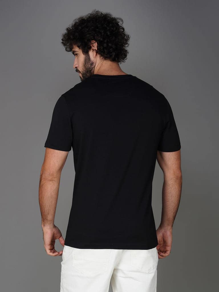 Premium Single Jersey Cotton Branded Round Neck Tee-Black view 2