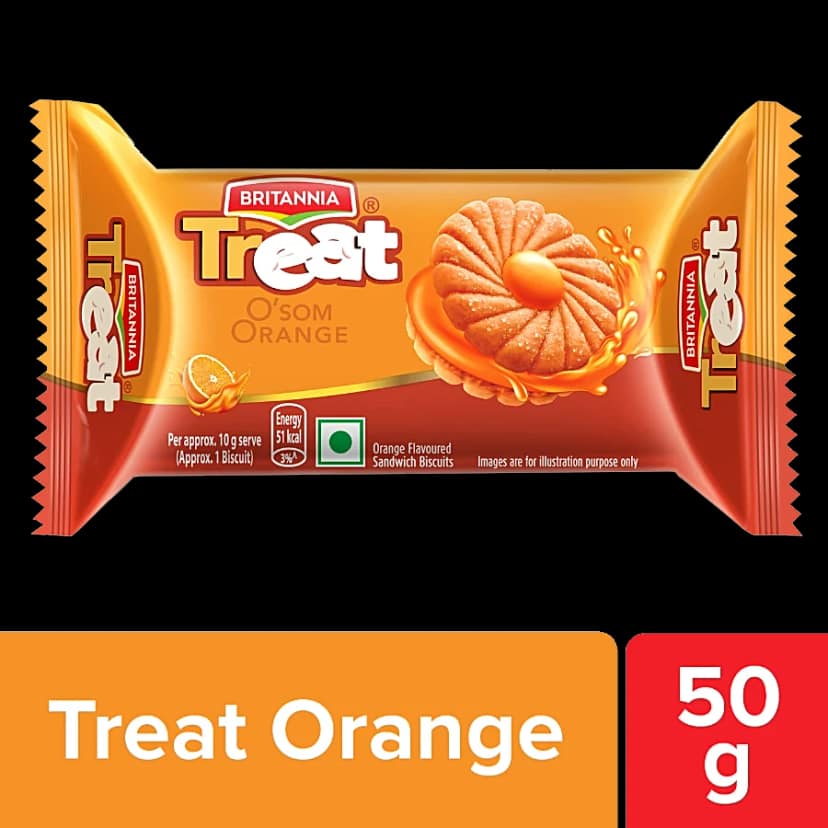Britannia Treat O'som Orange Cream Biscuit - Ready To Eat, 50 G