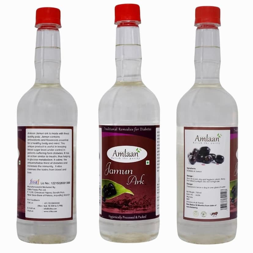Amlaan Organic Jamun Ark Juice Helps Control Blood Sugar Level, Lower Bad Cholesterol and Diabetics Care -750 ml view 2
