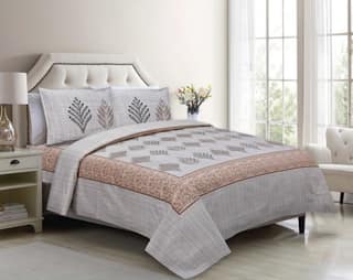 Lali Prints Brown Grey Ethnic Motifs Cotton 130 TC Queen Bedsheet with 2 Pillow Covers