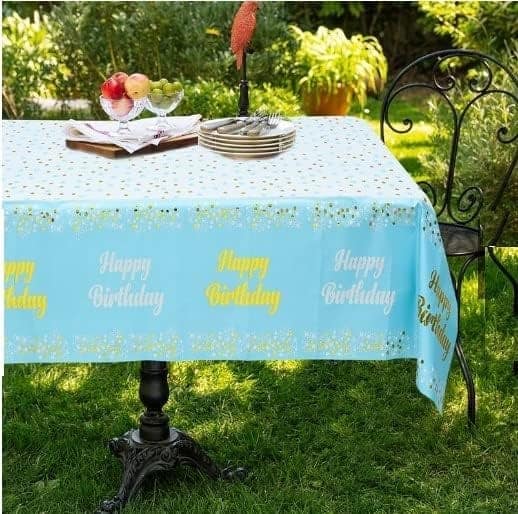 Happy Birthday Metallic Shiny Foil Table Cover for Party Decoration, Disposable (Blue) view 2