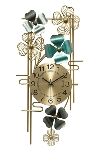 Azure Bloom Vertical Wall Clock – Handcrafted Floral Metal Art with Gold Accents view 2