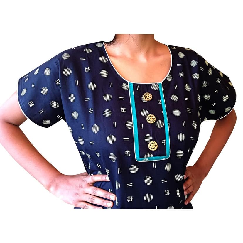 Women's Cotton Printed Maxi Nightgown - Blue view 2