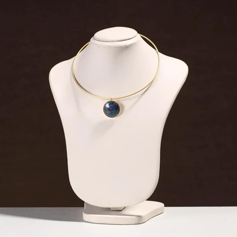 Blue Brass Hasli Necklace with Meenakari Pendant