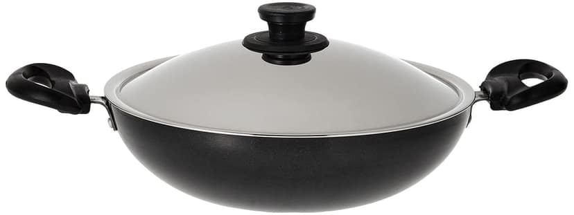 Non-Stick Black Kadai with Silver Lid and Handles view 2