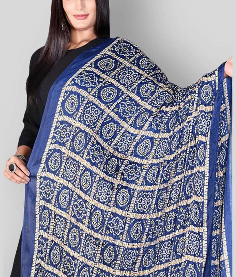 Apratim Blue Banarasi Silk Bandhej Dupatta - Single view 2