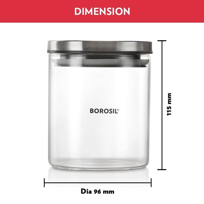Borosil Classic Glass Jar (600ml x 4) with Wooden Tray | Made in India Borosilicate Glass Dishwasher Safe Container for Kitchen | Airtight Multipurpose Kitchen Organizer for Cookie, Spices view 2