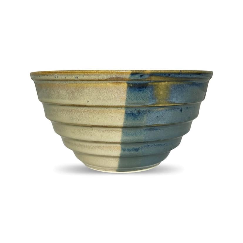 Ceramic Dining Studio Collection Half-Cut Blue & Brown Handglazed Designer Ceramic 1000ML Serving Bowl view 2