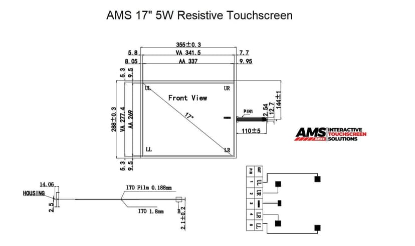 AMS TOUCH 17" 5 Wire Resistive Touchscreen Panel for HMI, Monitor view 2