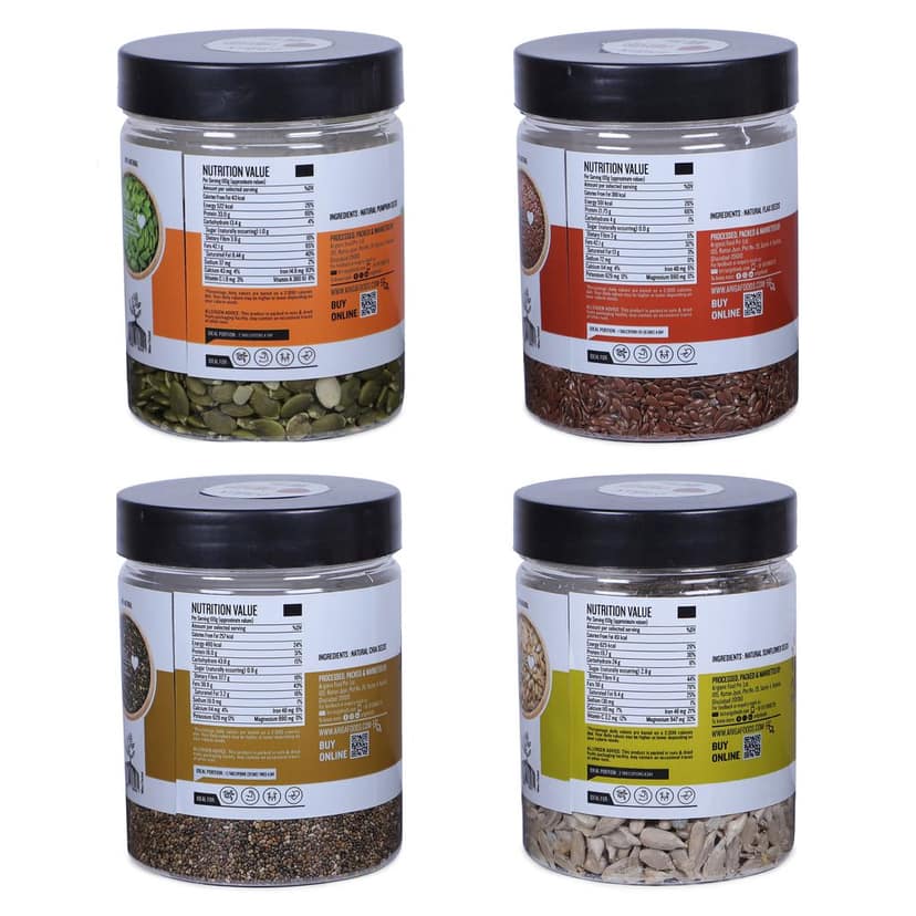Ariga Foods Pumpkin Seeds, Flax Seeds, Sunflower Seeds 200g each, Chia Seeds 250g | Premium Raw Seeds Combo Pack (850 g) view 2