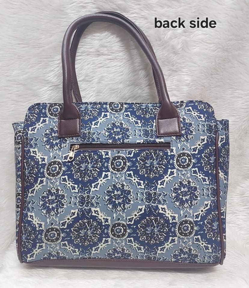 Cotton azrak print jute tote bag view 2