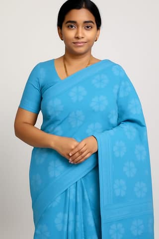 Sky Blue Floral Saree with Matching Blouse [Pack of 2]