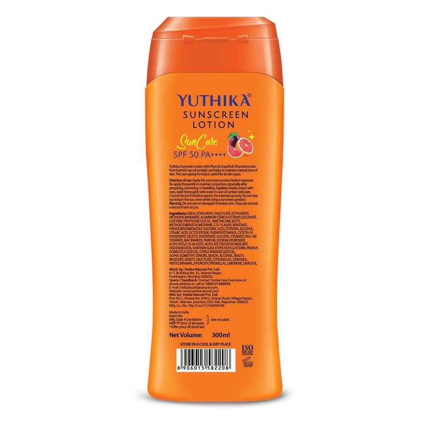 Yuthika Sunscreen Lotion SPF 50 PA++++ with UVA & UVB Protection, Sun Protection Cream for Women & Men - 300ml view 2