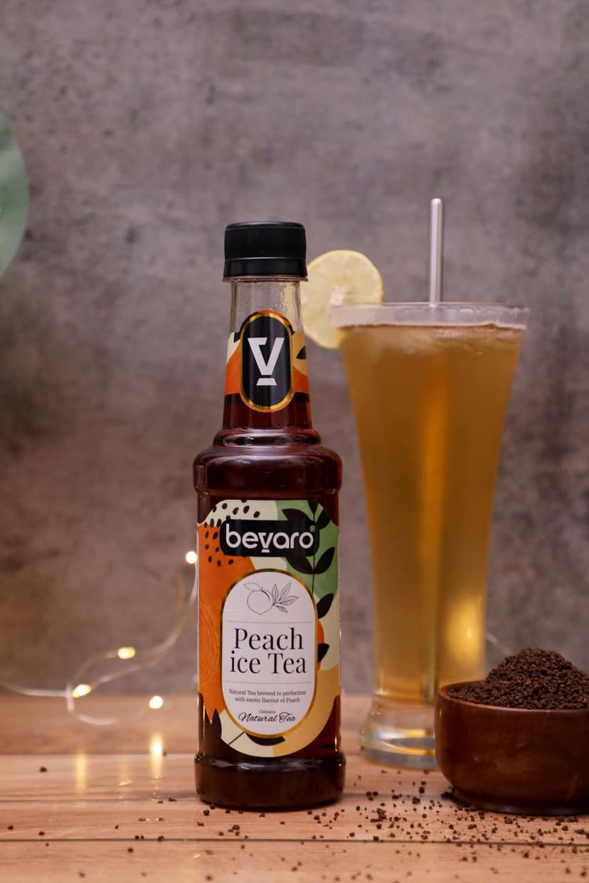 BEVARO Peach Ice Tea Syrup, Gourmet Syrup containing Natural Tea Extract, Peach Ice Tea (750 ml, Pack of 1)