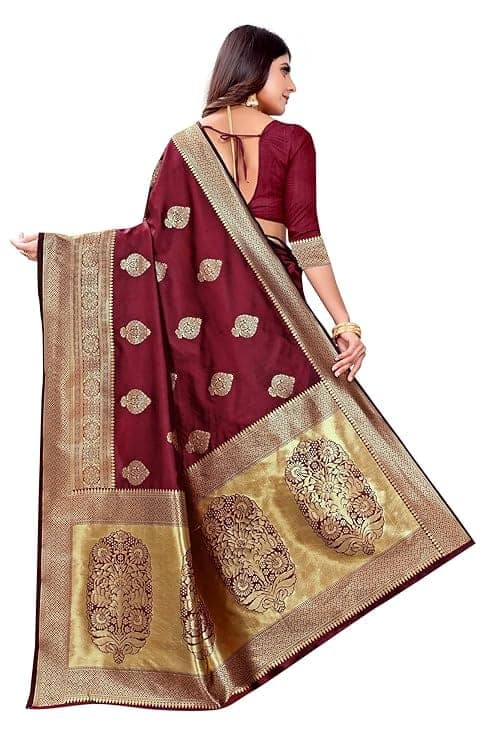 Maroon Banarasi Silk Saree with Gold Zari Work view 2