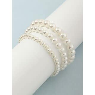 Techiefox Elegant Multi-Layer Faux Pearl Bracelet for Women and Girls Classic White Beaded Bangle Style Wristwear