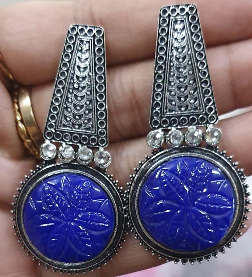 German Silver Oxidized Beautiful Earrings view 2