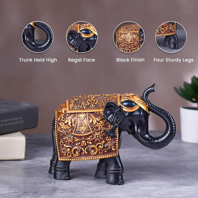 Artarium Black Royal Elephant Figurine Decorative Showpiece Home Decor Table Decor Gift Item, Elephant Idol, Vastu Feng Shui Pack of 1 view 2