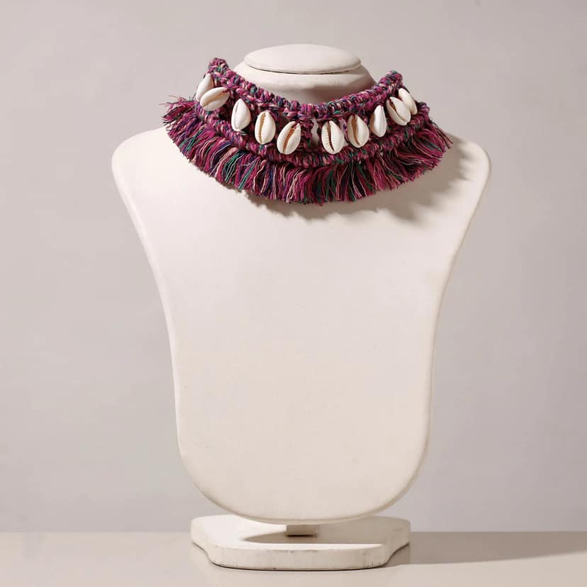 Pink Thread & Seashell Handmade Macrame Choker view 2