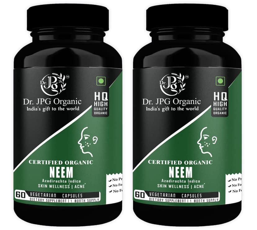 Dr. JPG Organic herbals Neem Capsules For Skin Wellness & Acine 60 Veg. Capsules | INDIA ORGANIC Certified (Pack Of 2)