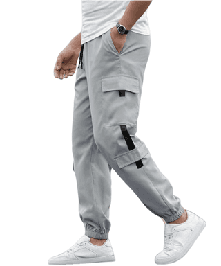 Men's Casual Cargo Pants with Drawstring, Multi-Pockets, Joggers, Streetwear, Hip Hop, Trousers