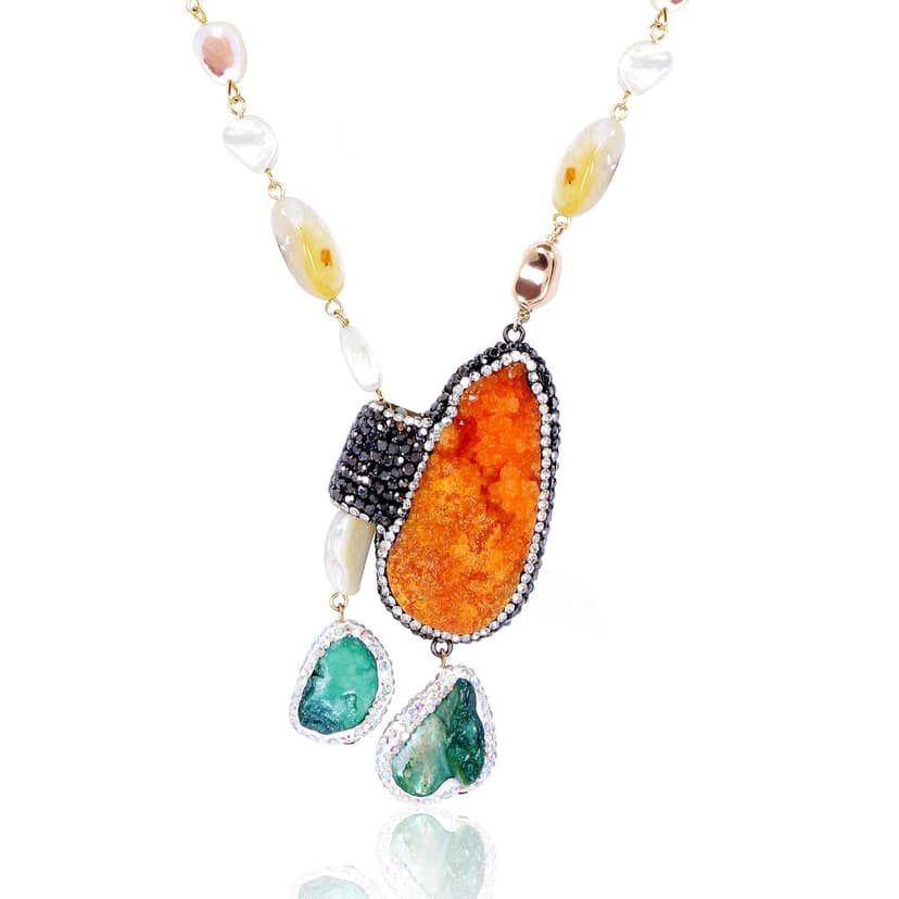 Artificial Gold Chain Pendant with Earrings view 2