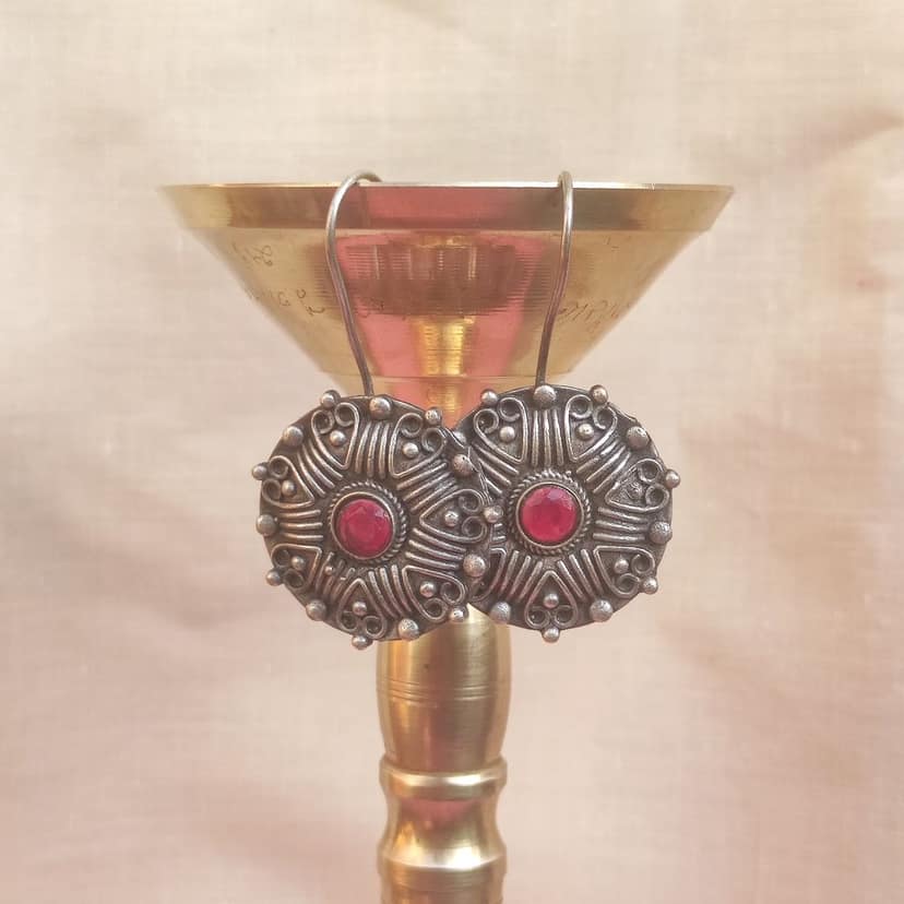 Silver look alike oxidized light weight bugadi earrings for women and girls view 2
