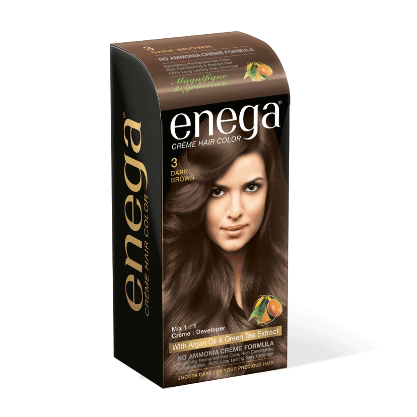 Enega Dark Brown Hair Color Cream 120ml | No Ammonia | With Argan Oil & Green Tea Extract | Nourishing & Long-Lasting
