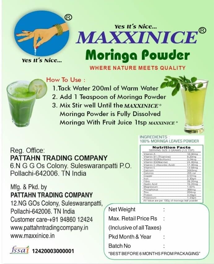 MAXXINICE 100% Pure Moringa Powder | Natural Superfood Rich in Vitamins, Minerals & Antioxidants | Immunity Booster & Energy Enhancer view 2