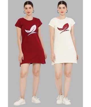 PREEGO - Multi Color Cotton Blend Women's Nightwear Night T-Shirt ( Pack of 2 )