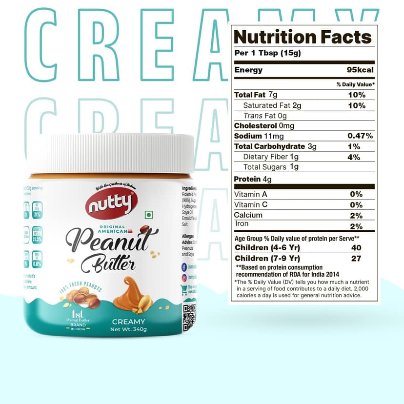 Nutty Creamy Peanut Butter 340g | 100% Roasted Peanuts, High Protein, Peanut Butter Creamy | 340g Jar view 2