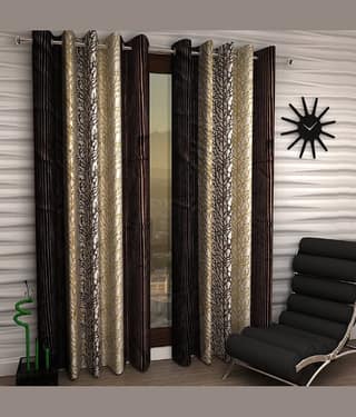 Home Sizzler Set of 2 Door Semi-Transparent Eyelet Polyester Curtains Brown