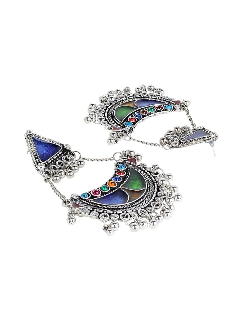 Cardinal Blue Minakari Light Weight Oxidized Chand Bali Earrings view 2