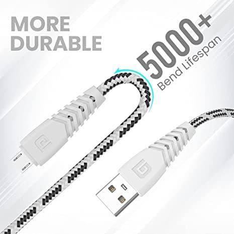 Portronics Konnect Spydr Micro USB Cable with 3.0A Output, 2M Length, Fast Data Sync, Nylon Braided, Tangle Resistance(White) view 2