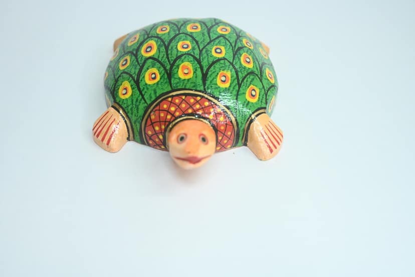 Icrafts Handmade Wooden Green Shell Tortoise Toy – Eco-Friendly Traditional Wooden Toy for Kids Single Pc (L: 7.62cm × B: 5.02 cm × H: 7.62 cm) view 2